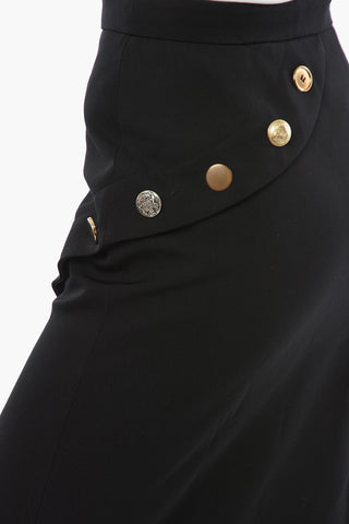 Wool Pencil Skirt with Decorative Buttons