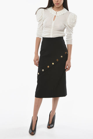 Wool Pencil Skirt with Decorative Buttons