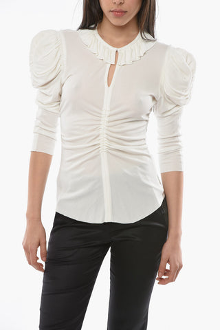 Ruched JEN Long-sleeved Top with Padded Shoulders