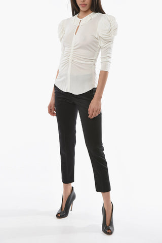 Ruched JEN Long-sleeved Top with Padded Shoulders