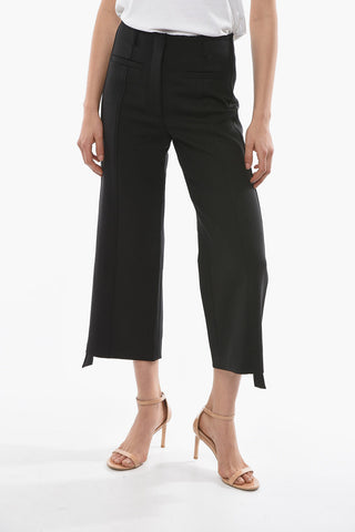 Pantaloni Boot-cut in Misto Lana Vergine con Orlo Sfrangiato