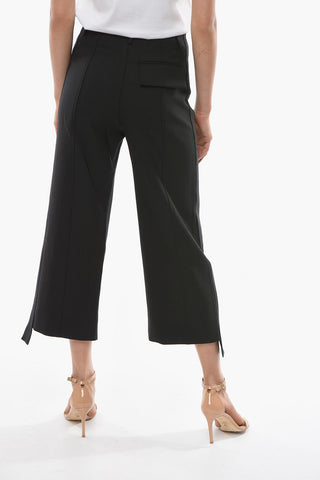 Pantaloni Boot-cut in Misto Lana Vergine con Orlo Sfrangiato