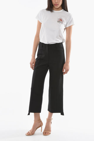 Pantaloni Boot-cut in Misto Lana Vergine con Orlo Sfrangiato