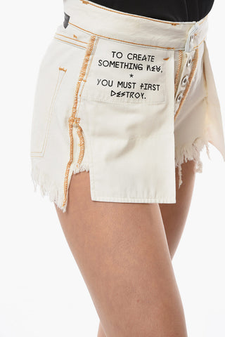 BEN TAVERNITI Frayed Hem Denim Shorts with Visible Stitching