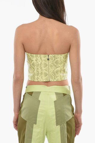Snake Printed Faux Leather Strapless Crop Top
