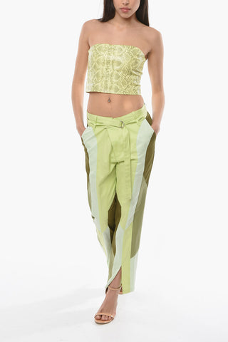Snake Printed Faux Leather Strapless Crop Top