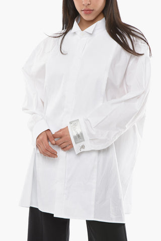 Striped Over-sized Business Shirt with Logo Patch on Sleeve
