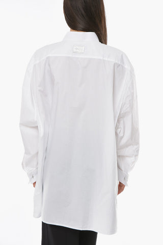 Striped Over-sized Business Shirt with Logo Patch on Sleeve