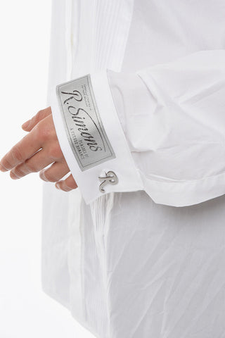 Striped Over-sized Business Shirt with Logo Patch on Sleeve