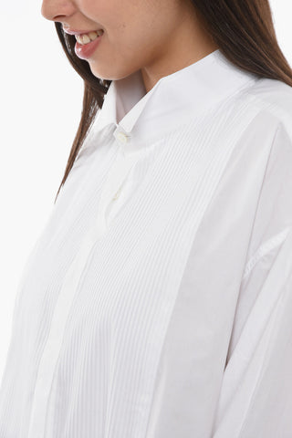 Striped Over-sized Business Shirt with Logo Patch on Sleeve