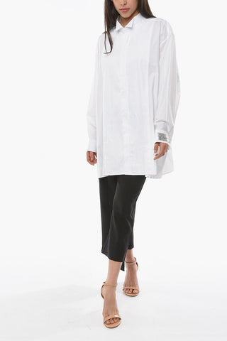 Striped Over-sized Business Shirt with Logo Patch on Sleeve