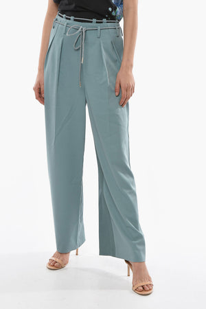 Wide Leg Trousers KAREN With Double Pleats And Braided Belt