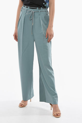 Wide Leg Trousers KAREN With Double Pleats And Braided Belt