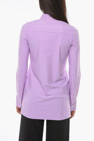 Spread Collar Stretch Fabric Shirt with Snap Buttons
