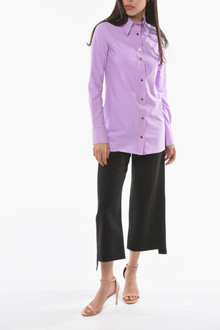 Spread Collar Stretch Fabric Shirt with Snap Buttons