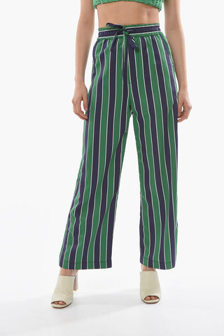 Pantaloni Palazzo a Righe con Elastico in Vita