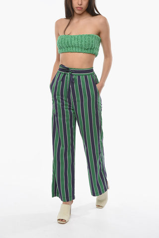 Pantaloni Palazzo a Righe con Elastico in Vita