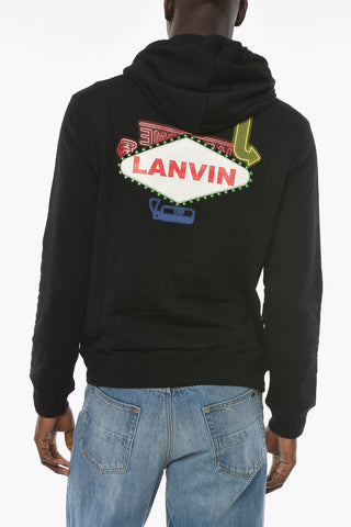 Jersey Cotton Hoodie Sweatshirt with Multicolored Print