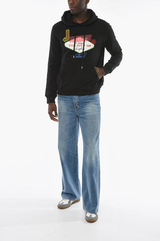 Jersey Cotton Hoodie Sweatshirt with Multicolored Print