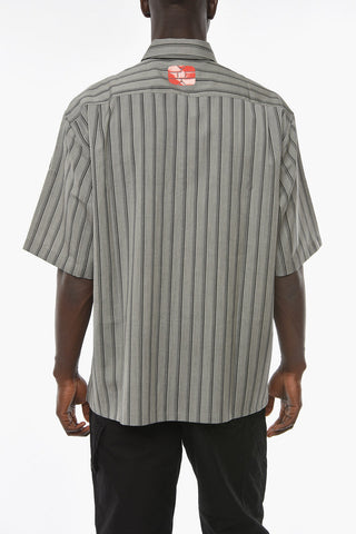 Balanced Stripe Wool and Silk Short Sleeve Shirt