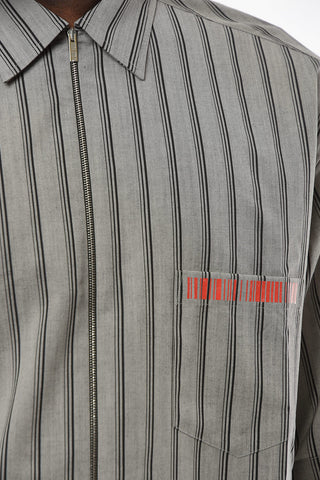 Balanced Stripe Wool and Silk Short Sleeve Shirt