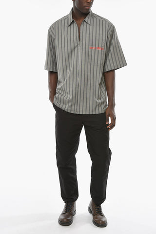 Balanced Stripe Wool and Silk Short Sleeve Shirt