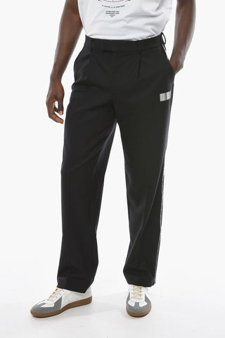 Pleated Wide Pants with Barcode Logo