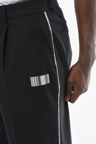 Pleated Wide Pants with Barcode Logo