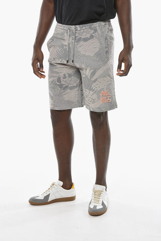 Shorts con Motivo Tattile Floreale e Logo Patch in Velluto