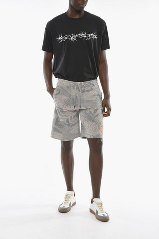Shorts con Motivo Tattile Floreale e Logo Patch in Velluto
