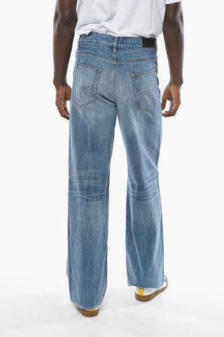 Jeans BAGGY in Cotone Slavato a Gamba Ampia con Logo Patch