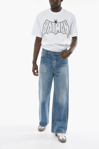 Jeans BAGGY in Cotone Slavato a Gamba Ampia con Logo Patch