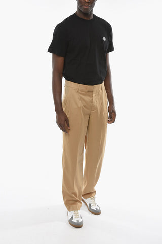 Pleated Wide Pants with Barcode Logo