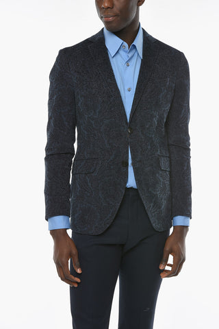 Corduroy Blazer with Paisley Pattern and Flap Pockets