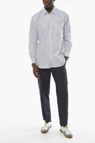 SHIRT Cotton Shirt with Hairline Striped Pattern and Chest Pocket