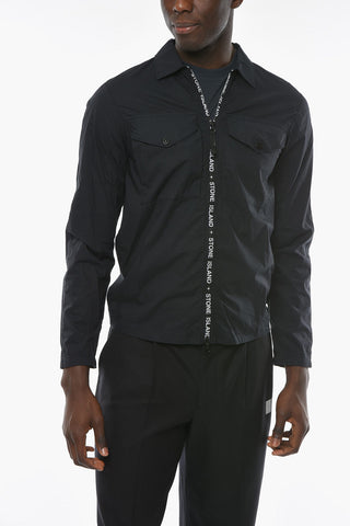 Logoed Zip Stretch Cotton Overshirt