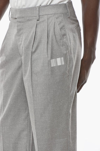 Pleated Wide Pants with Barcode Logo