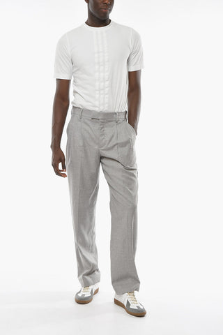 Pleated Wide Pants with Barcode Logo