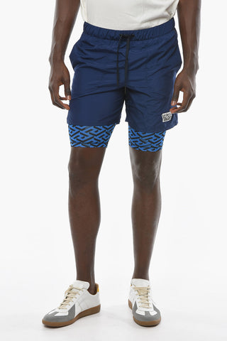 Shorts Track a Doppio Strato con Toppa Logo
