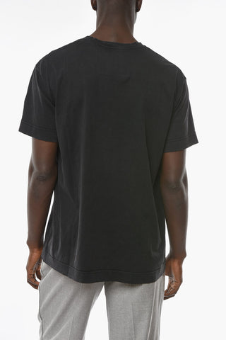 Crew-neck T-shirt with Distressed Effect and Contrasting Graphic Print