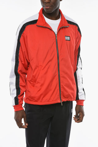 Shiny Fabric Sweatshirt with Standing Collar and BARCODE Patch