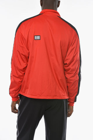 Shiny Fabric Sweatshirt with Standing Collar and BARCODE Patch