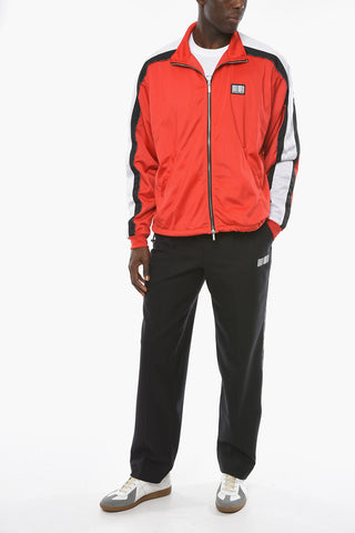 Shiny Fabric Sweatshirt with Standing Collar and BARCODE Patch
