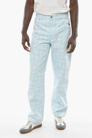 High Waist Wide Jeans with All Over Barcode Logo