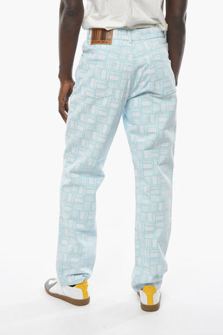 High Waist Wide Jeans with All Over Barcode Logo
