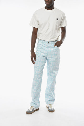 High Waist Wide Jeans with All Over Barcode Logo