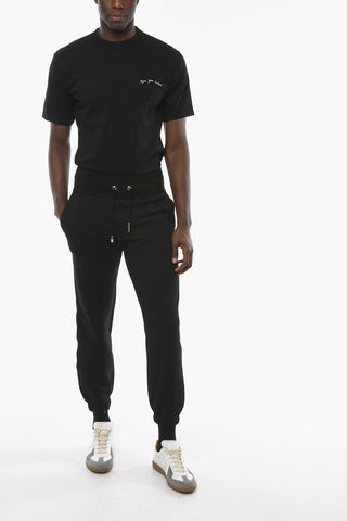 Fleece Cotton Joggers with Jet Pockets and Logoed Drawstring
