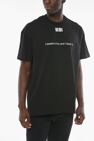 Jersey Cotton KISSED A BOY T-shirt with Contrasting Lettering