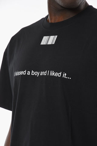 Jersey Cotton KISSED A BOY T-shirt with Contrasting Lettering