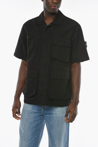 Overshirt a Maniche Corte in Misto Cotone con Fodera Removibile
